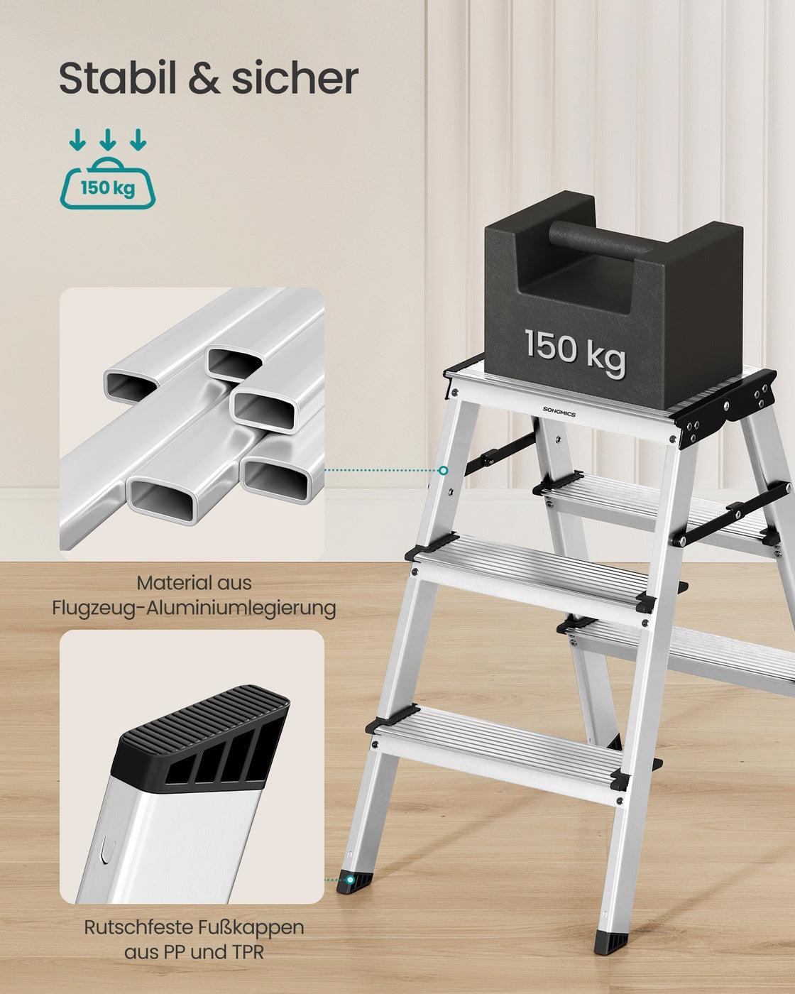 Aluminium Huishoudtrap – Dubbelzijdig & Inklapbaar – Antislip Treden – Tot 150 kg – 2, 3 of 4 Treden
