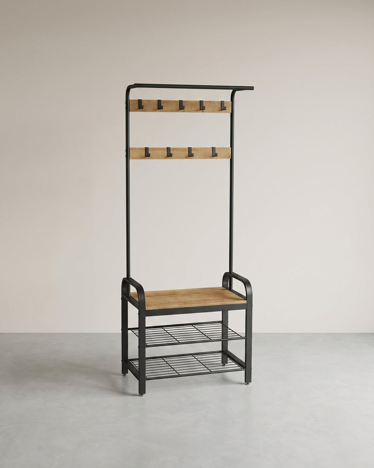 Kapstok met Schoenenrek en Zitbank – 4-in-1 Garderoberek – Industrieel Staal & Hout – Halmeubel