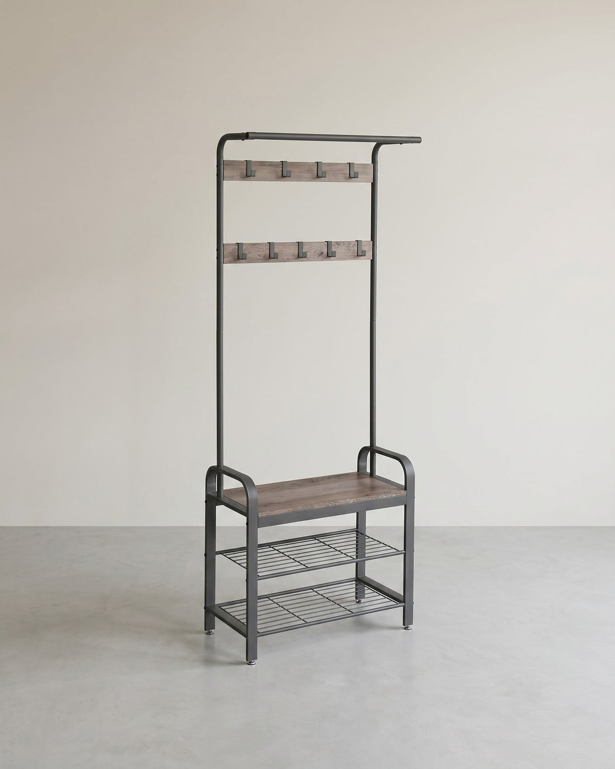 Kapstok met Schoenenrek en Zitbank – 4-in-1 Garderoberek – Industrieel Staal & Hout – Halmeubel