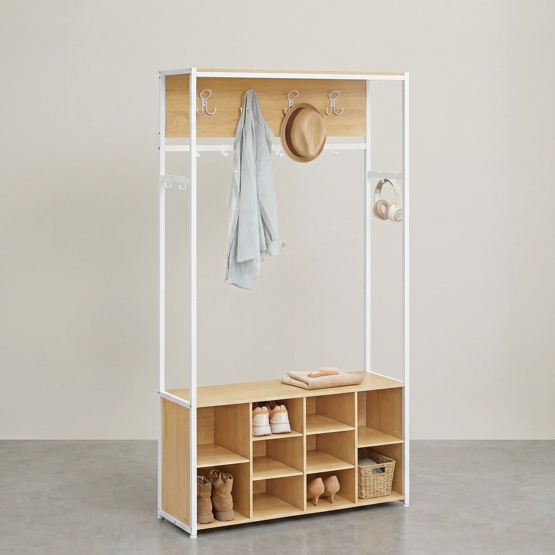 Industriële Kapstok met Bank en Schoenenrek – 4-in-1 Ontwerp