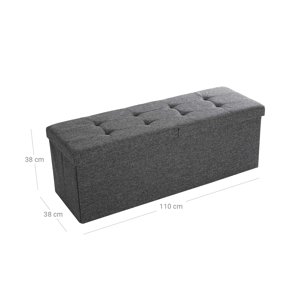 Opbergbank met Klapdeksel – Hocker in Linnenlook – Tot 300 kg – Donkergrijs – 110 cm
