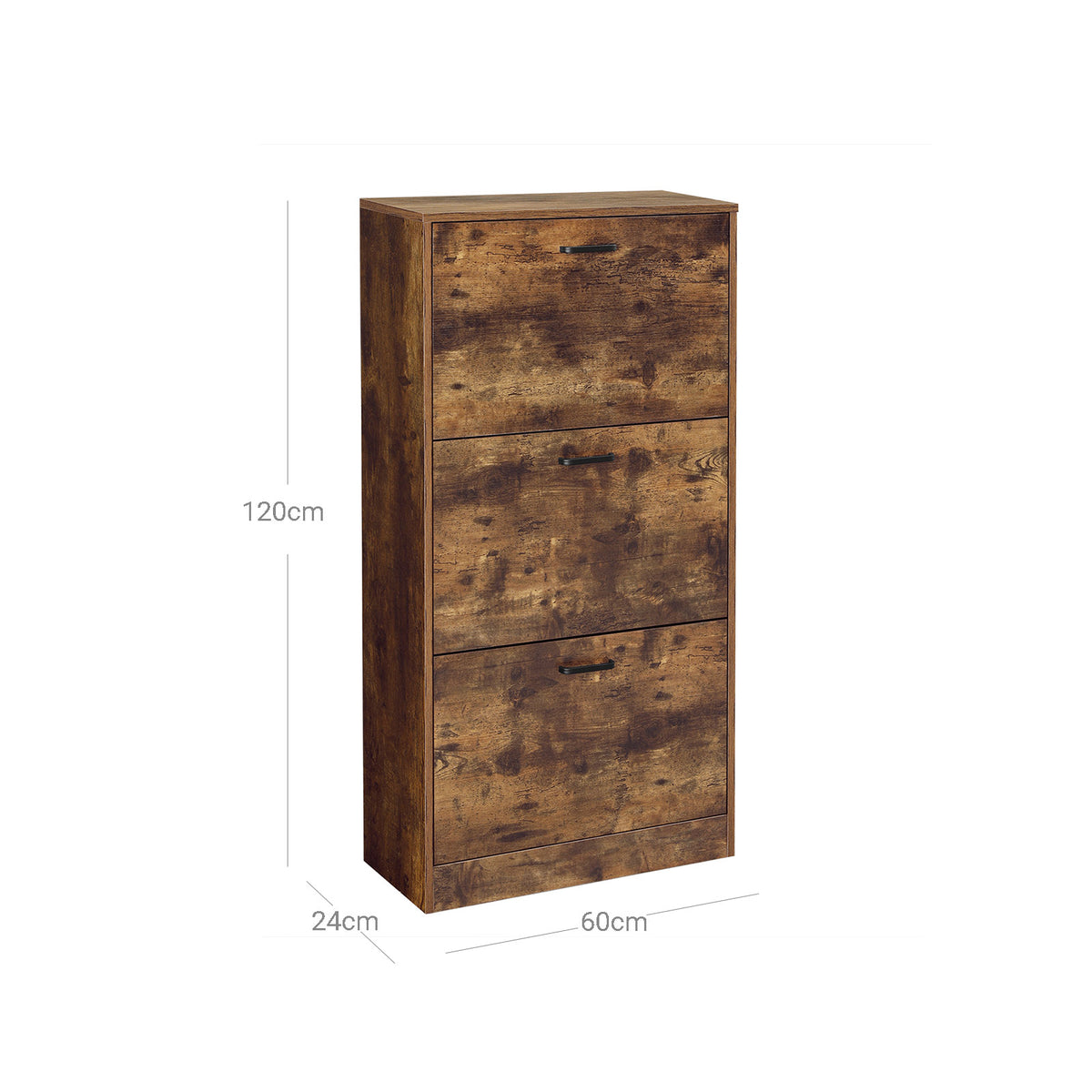 Smalle Schoenenkast met 3 Kleppen – Voor 12-18 Paar – Vintage Bruin – 60 x 24 x 120 cm