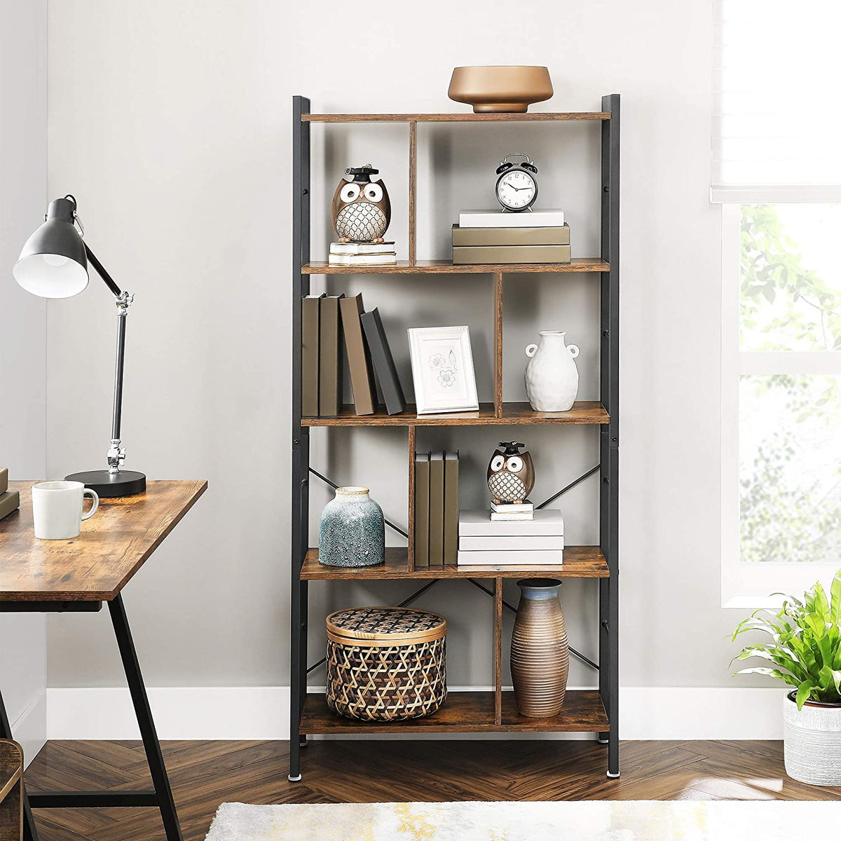 Industriële Boekenkast met 4 Niveaus – Stalen Frame – Verstelbare Voetjes – 74 x 30 x 154,5 cm
