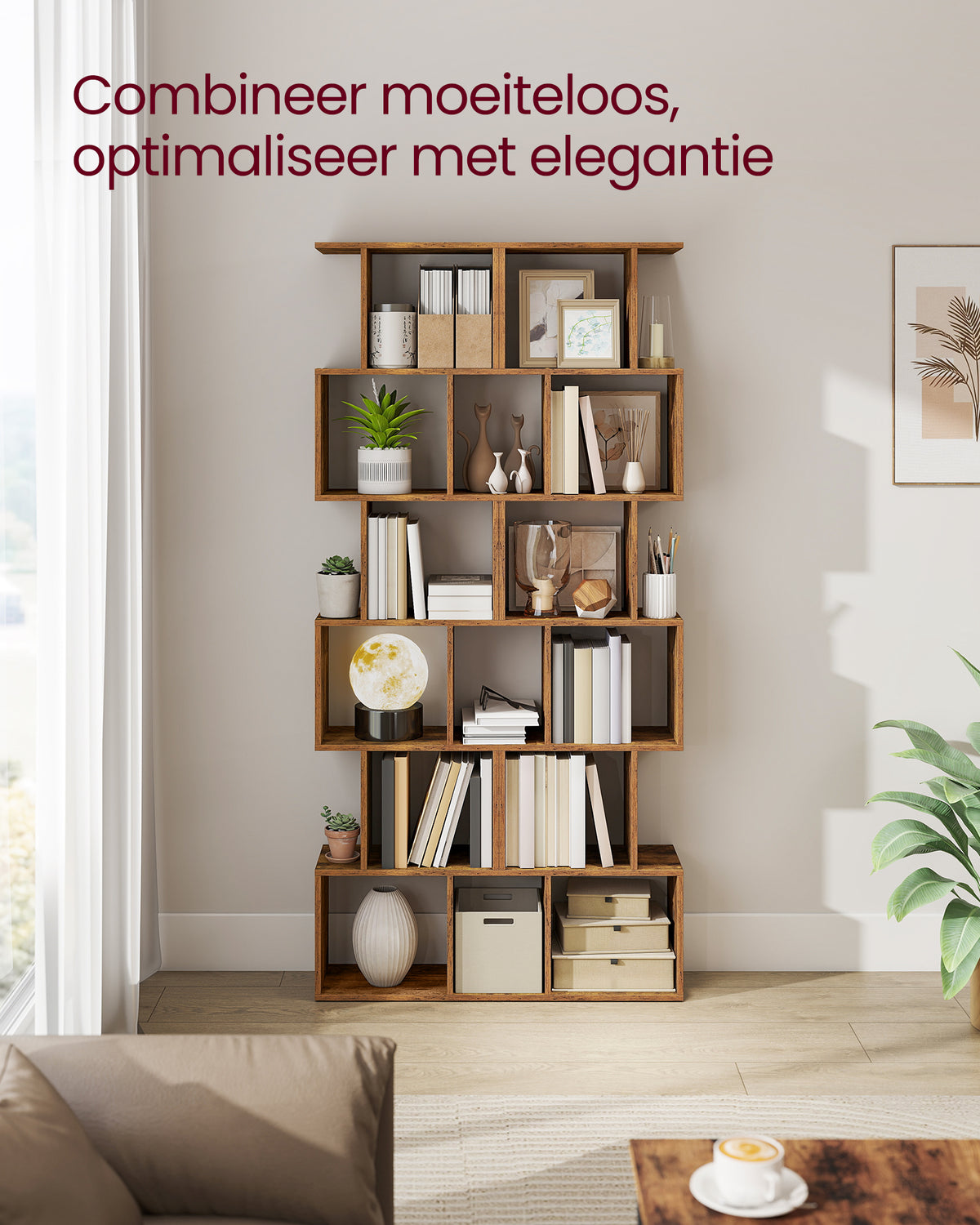 S-vormige Boekenkast – Open Zigzag Kast met 5 of 6 Niveaus – Spaanplaat – 40 of 70 cm Breed