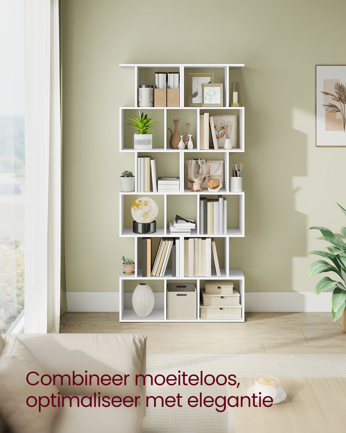 S-vormige Boekenkast – Open Zigzag Kast met 5 of 6 Niveaus – Spaanplaat – 40 of 70 cm Breed