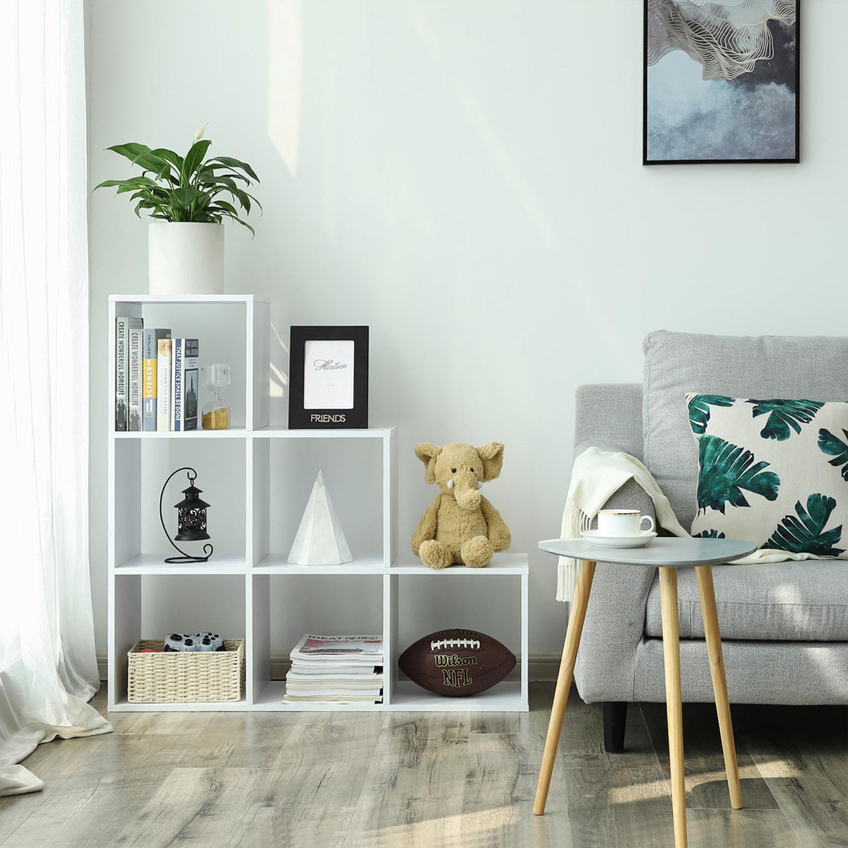 Boekenkast met 10 Vakken – Roomdivider – Opbergkast – 129,5 x 29 x 129,5 cm – Wit