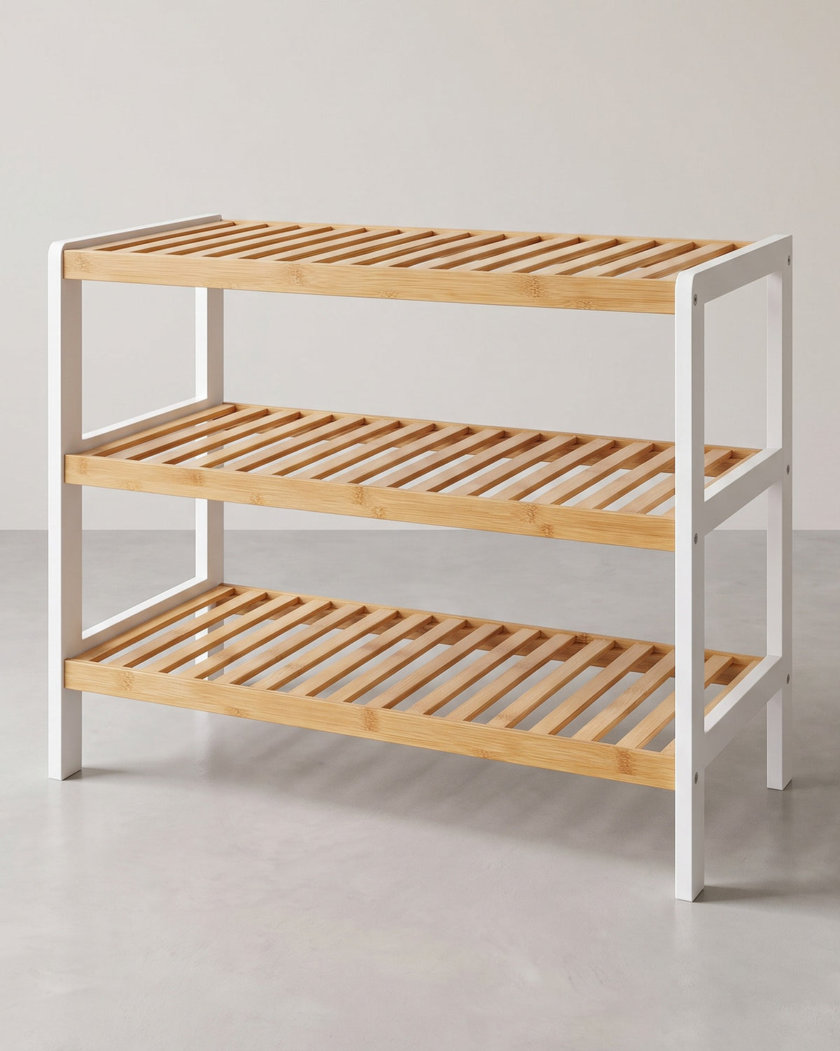 Schoenenrek van Bamboe – 3 Etages – Naturel en Wit – 70 cm