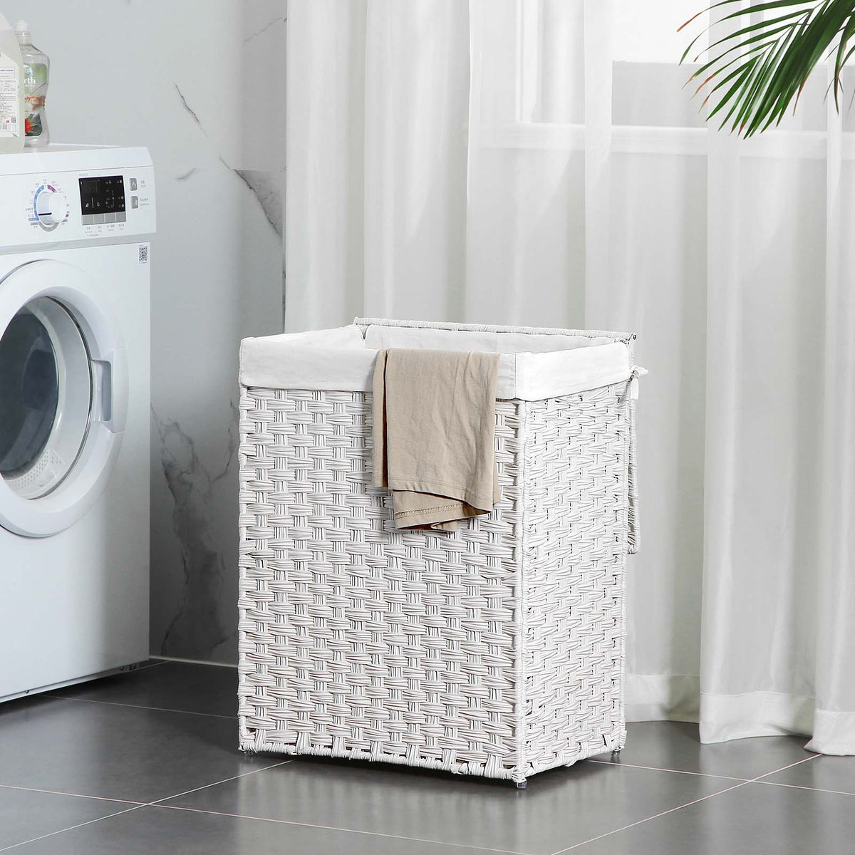 Wasmand van Handgevlochten Kunststof Rotan – Met Deksel en Uitneembare Waszak – 90 of 160 Liter