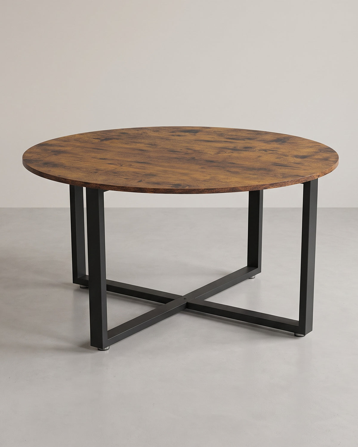 Ronde Salontafel Industrieel – Stalen Kruisframe – Vintage Bruin – Tot 100 kg – Ø 88 cm