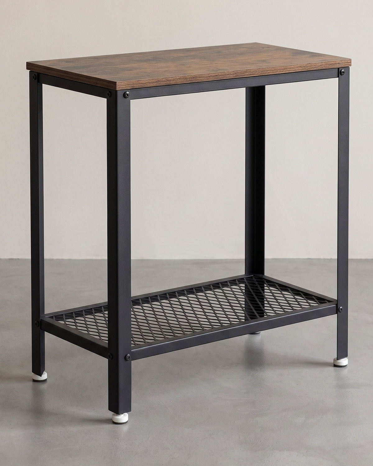 Bijzettafel Industrieel – Smal Banktafeltje met Gaasplank – Stalen Frame – 60 x 30 x 60 cm