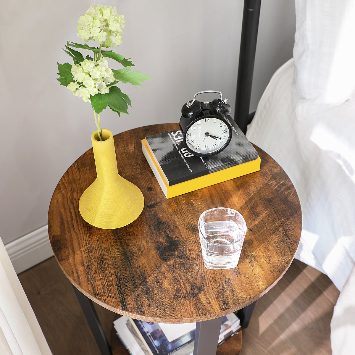 Ronde Bijzettafel Industrieel – 2 Niveaus – Ø 50 cm – Vintage Bruin & Zwart – Belastbaar tot 100 kg