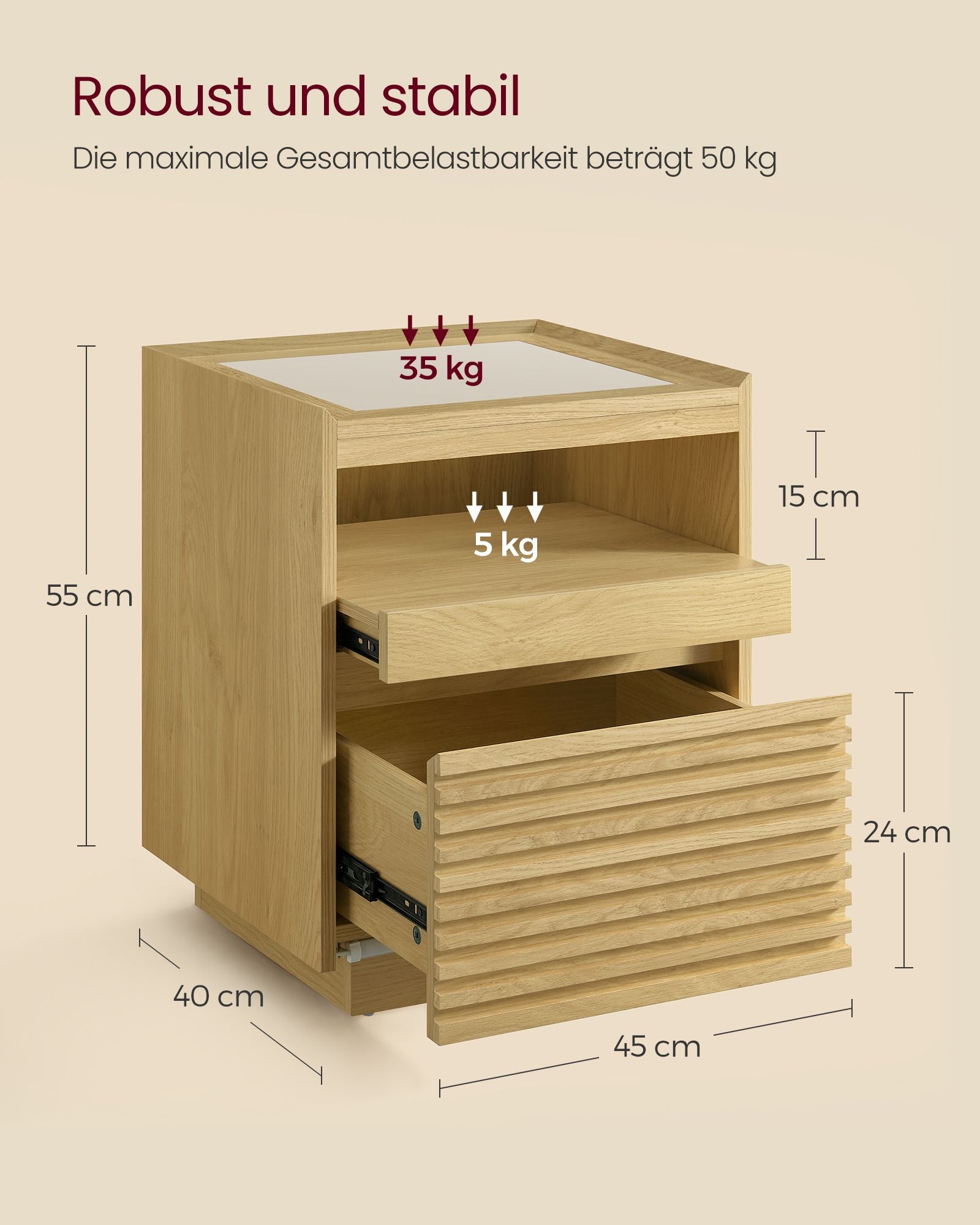 Nachtkastje lamellen-design detail