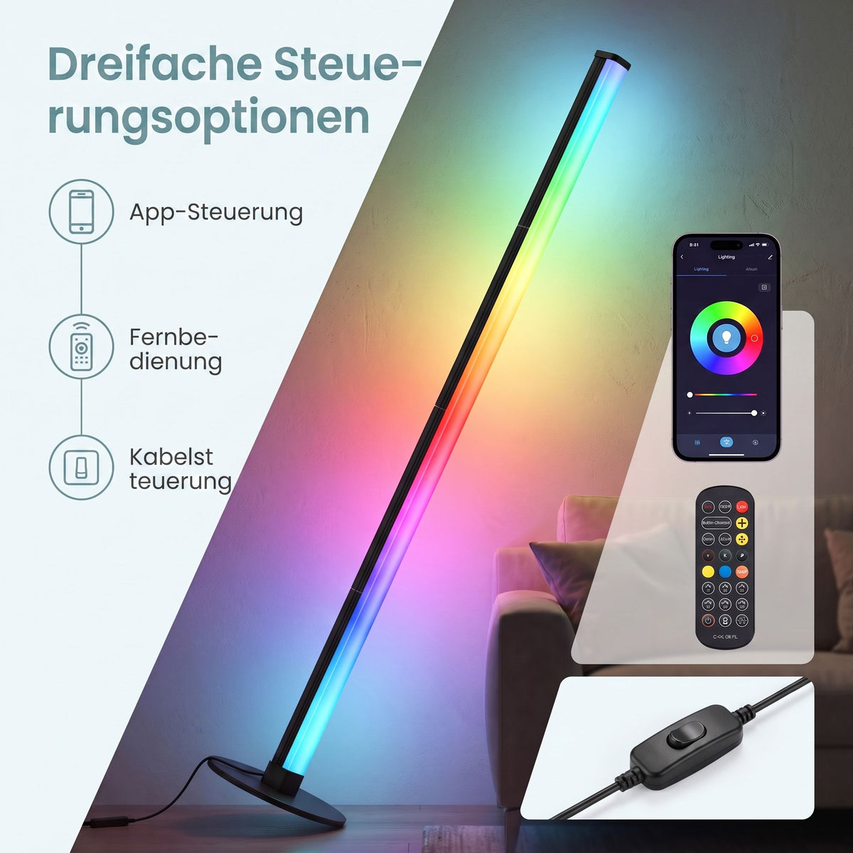 LED Vloerlamp Dimbaar - Indirect Sfeerlicht 1200 Lumen - Minimalistisch Design