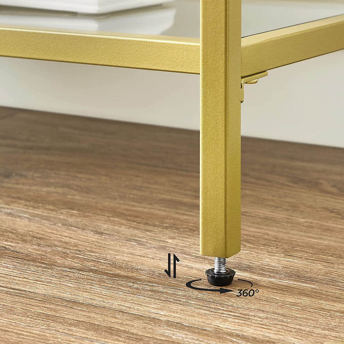 Wandtafel met 3 Glazen Planken – Goudkleurig Stalen Frame – Gehard Glas – 130 x 30 x 73 cm