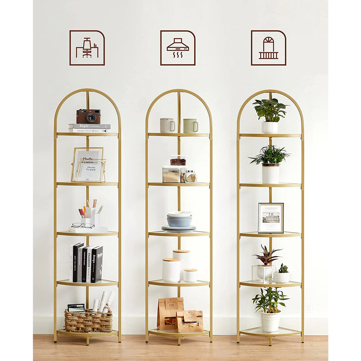 Hoekplank – 3 niveaus – Planken van gehard glas – Stalen frame - Zwart