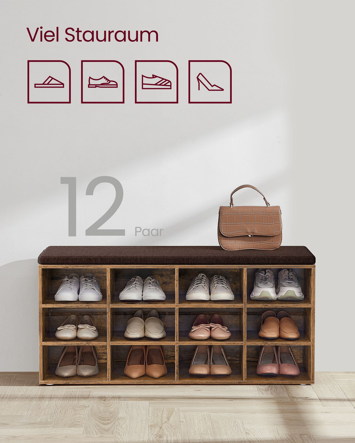 Schoenenbank met Opbergruimte – Verstelbare Planken – Linnenlook Bekleding – Tot 136 kg