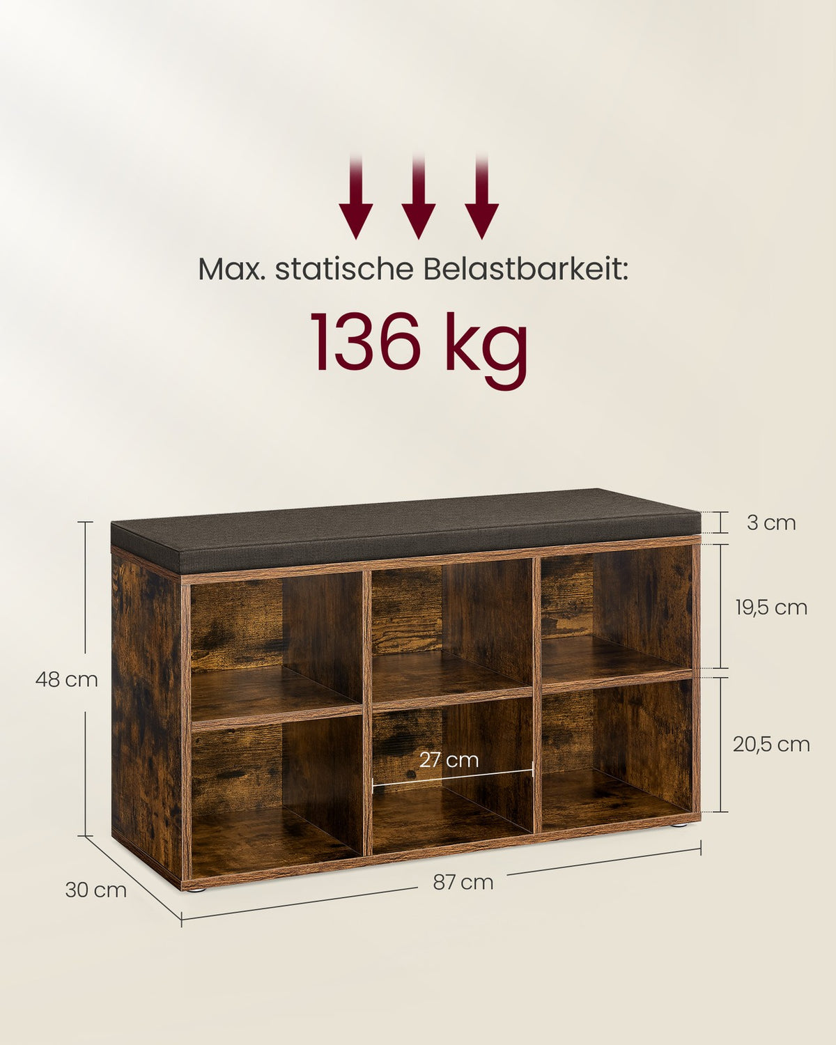Schoenenbank met Opbergruimte – Verstelbare Planken – Linnenlook Bekleding – Tot 136 kg