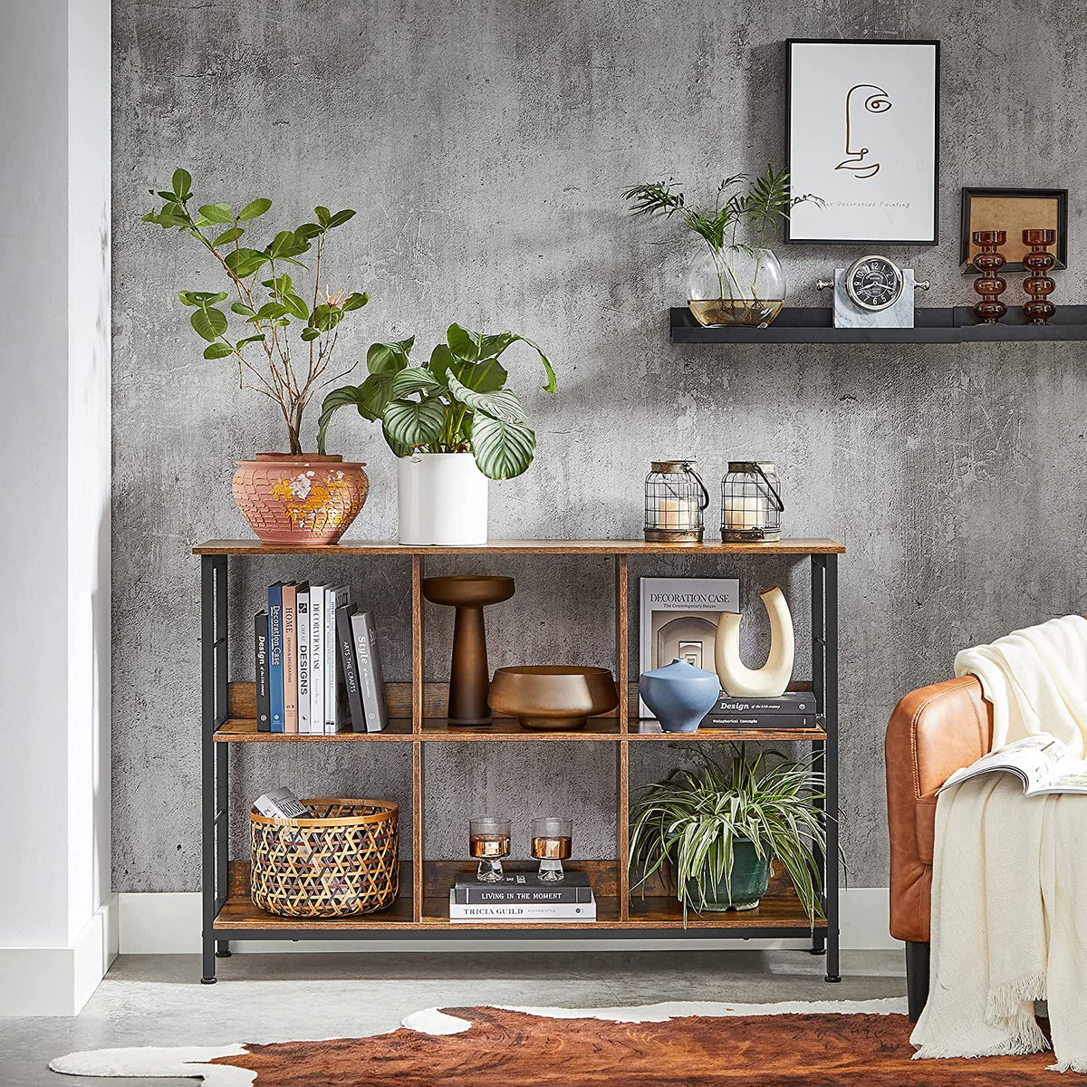 Lage Boekenkast met 6 Open Vakken – Industrieel – Stalen Frame & Verstelbare Voetjes – 120 x 33 x 80 cm