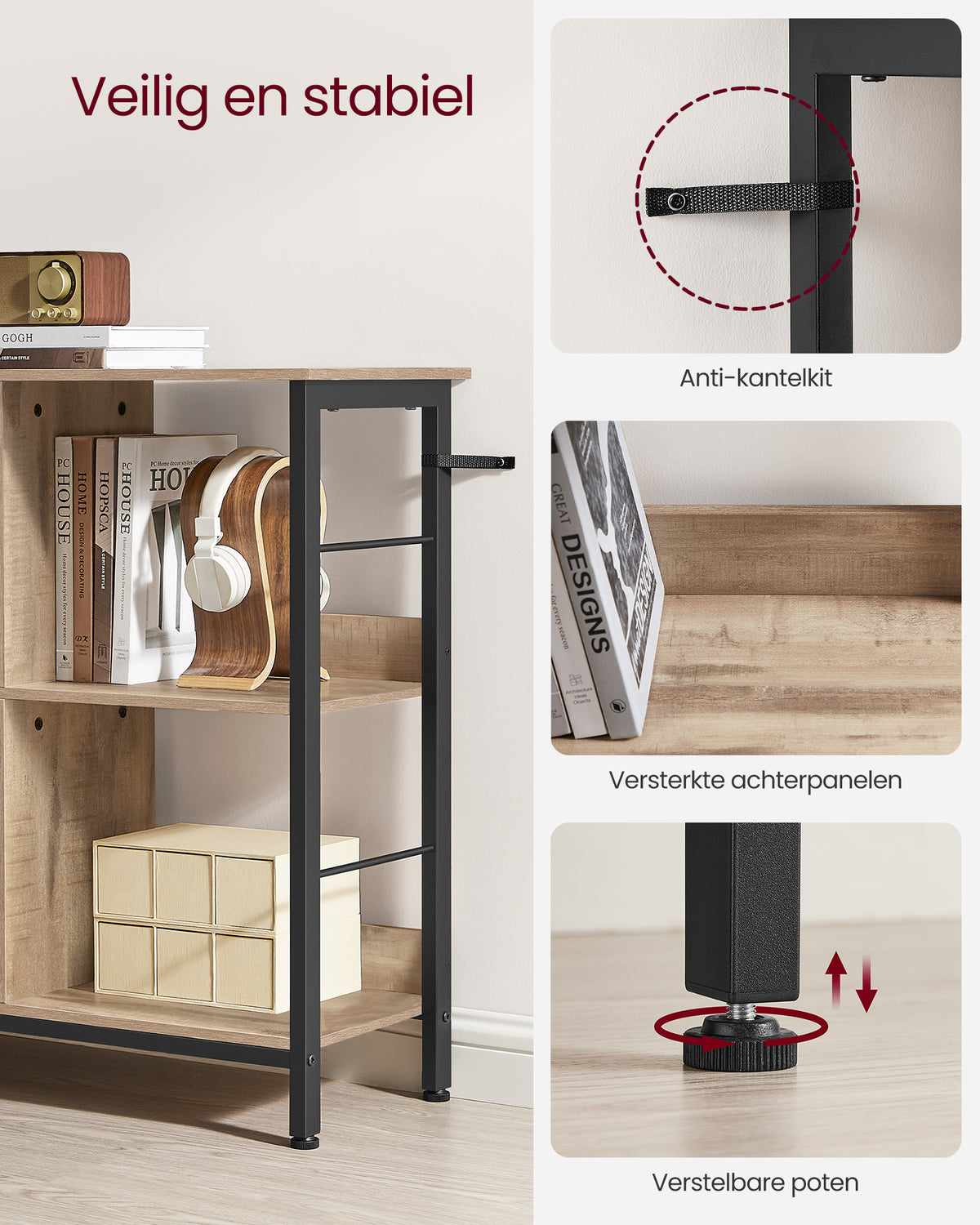 Lage Boekenkast met 6 Open Vakken – Industrieel – Stalen Frame & Verstelbare Voetjes – 120 x 33 x 80 cm