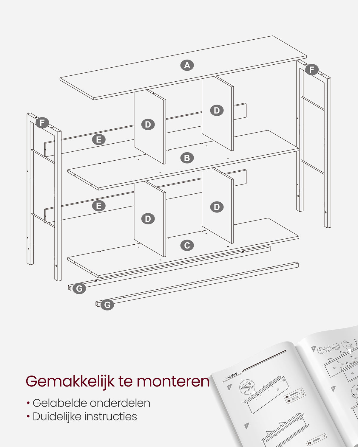 Lage Boekenkast met 6 Open Vakken – Industrieel – Stalen Frame & Verstelbare Voetjes – 120 x 33 x 80 cm