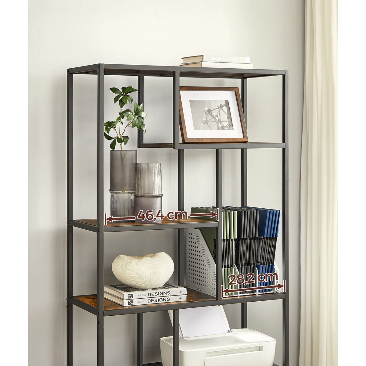 Industriële Boekenkast met Asymmetrische Open Vakken – Stalen Frame – 80 x 30 x 180 cm