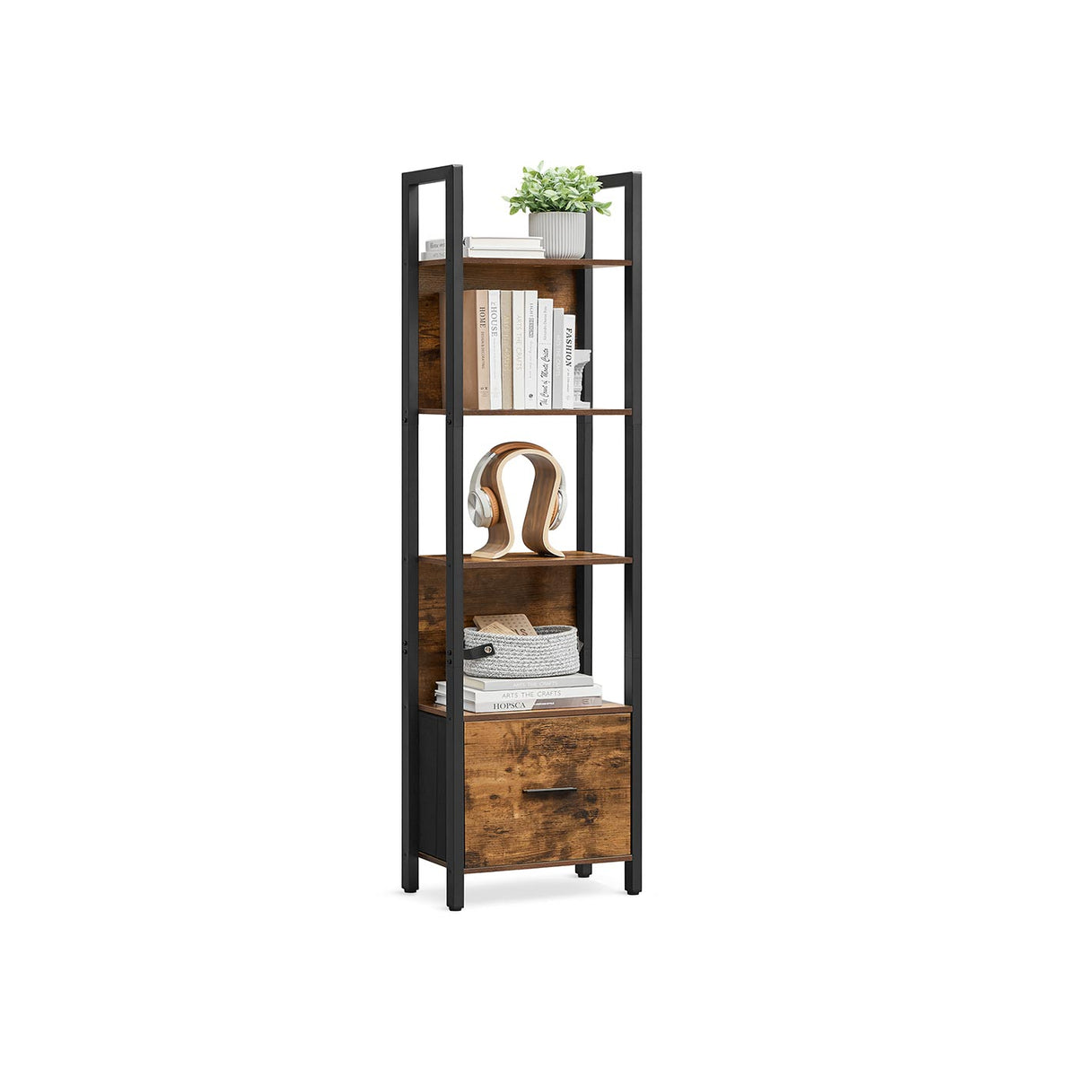Boekenkast Met Lade - Ladderplank Industrieel - Opbergkast Met 5 Nivea 165 Cm Hoog Boekenkast Met Lade - Ladderplank Industrieel - Opbergkast Met 5 Nivea 165 Cm Hoog