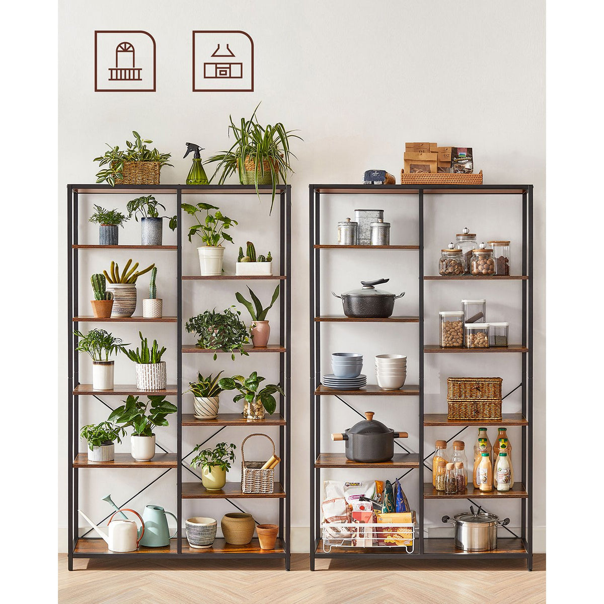 Brede Industriële Boekenkast – Open Vakken in Verschillende Hoogtes – Stalen Frame – 100 x 30 x 170 cm