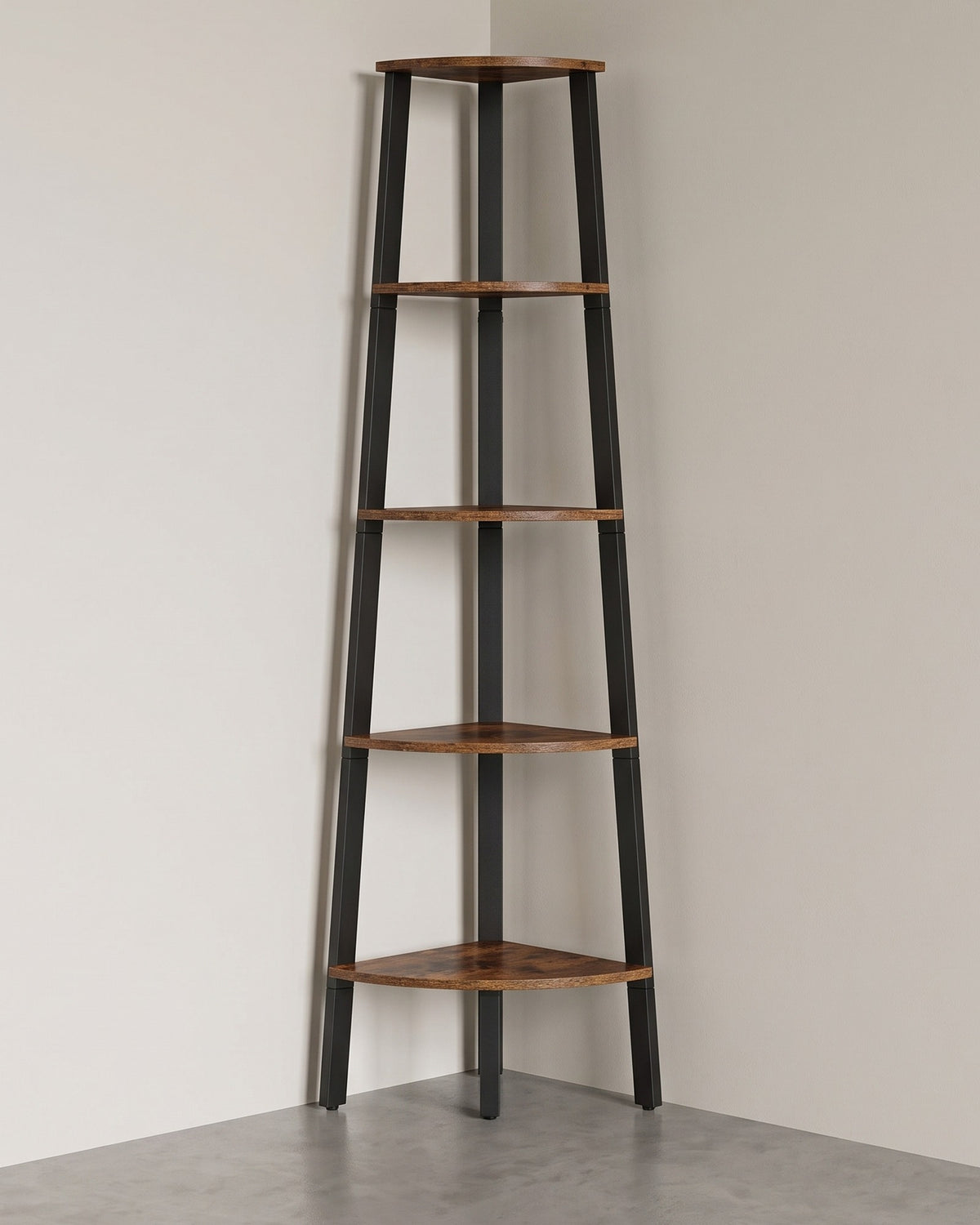 Hoekrek met 5 Planken – Staand Hoekregaal – Industriële Stijl – Vintage Bruin/Zwart – 159 cm Hoog