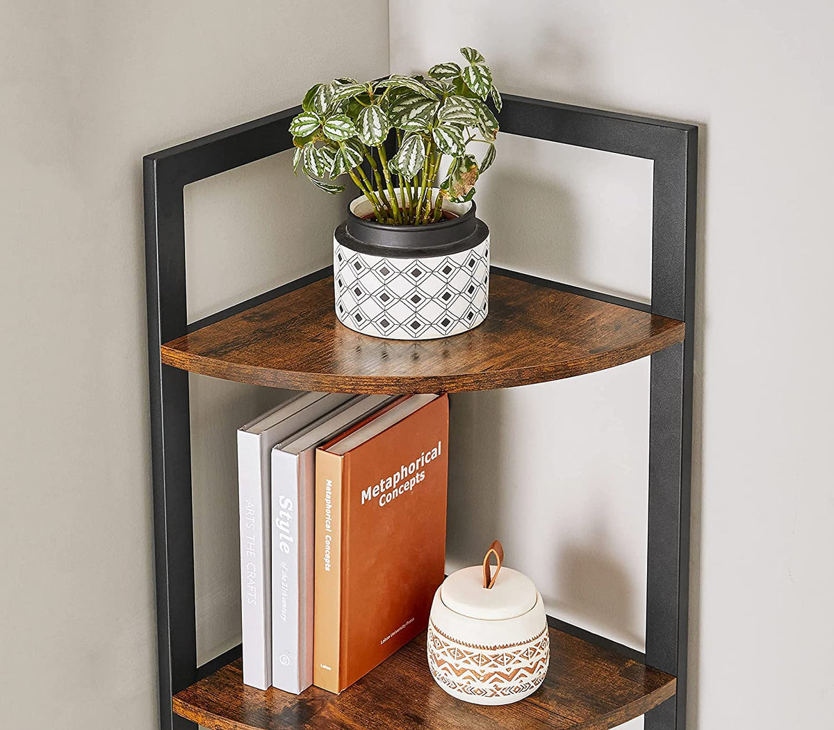 Smal Hoekrek met 5 Planken – Industrieel Staand Hoekregaal – Stalen Frame – 30 x 30 x 150 cm