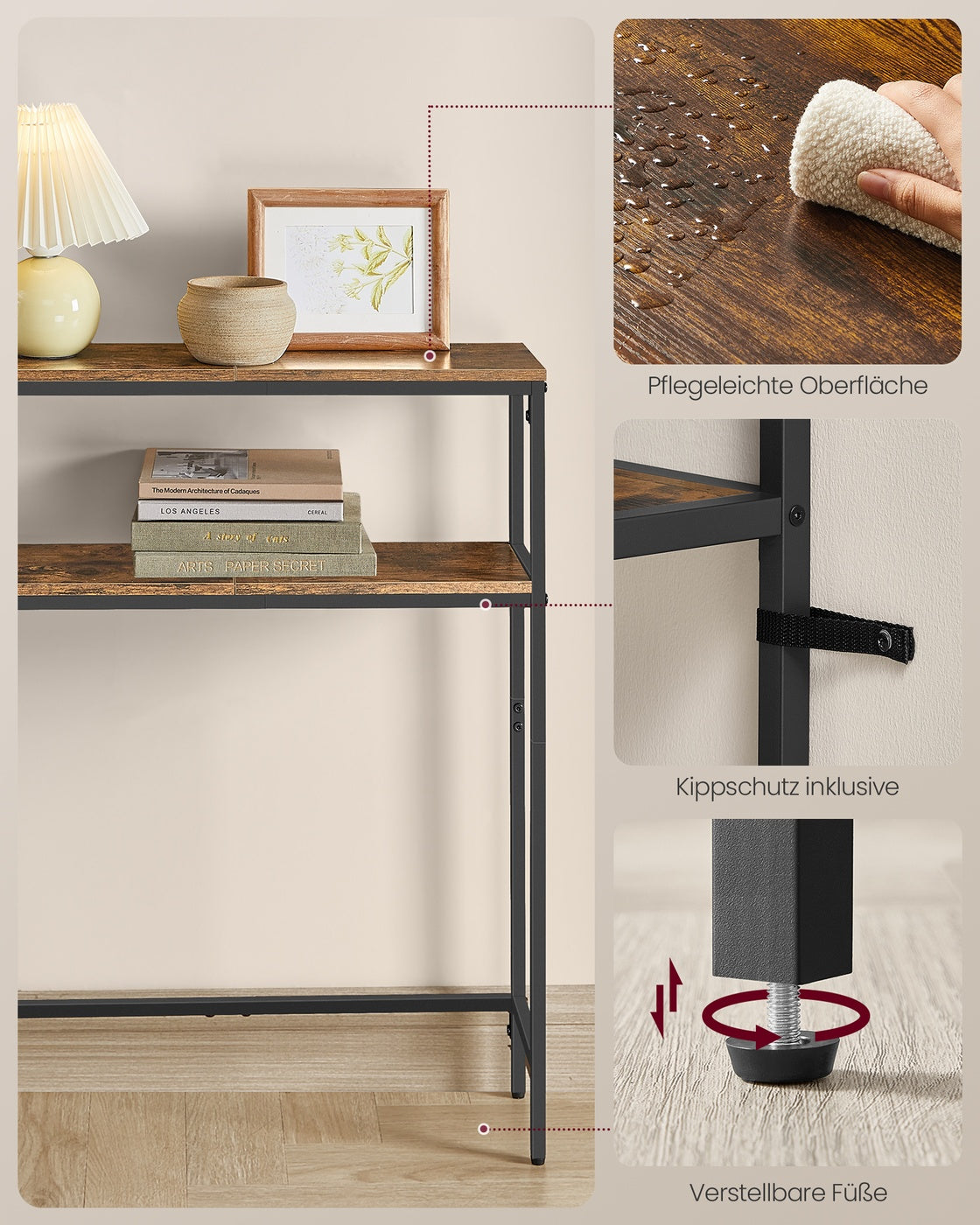 Smalle Wandtafel met Stopcontacten en USB – 2 Planken – Industrieel Design – 20 cm Diep