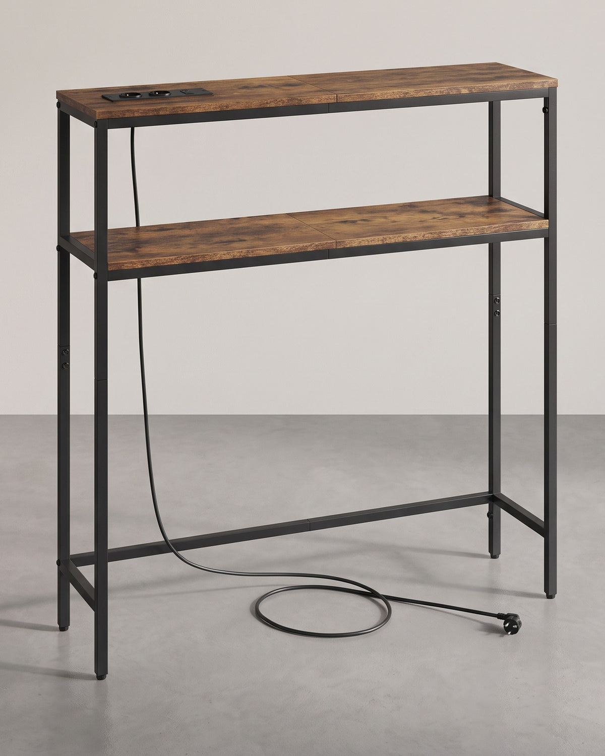 Smalle Wandtafel met Stopcontacten en USB – 2 Planken – Industrieel Design – 20 cm Diep