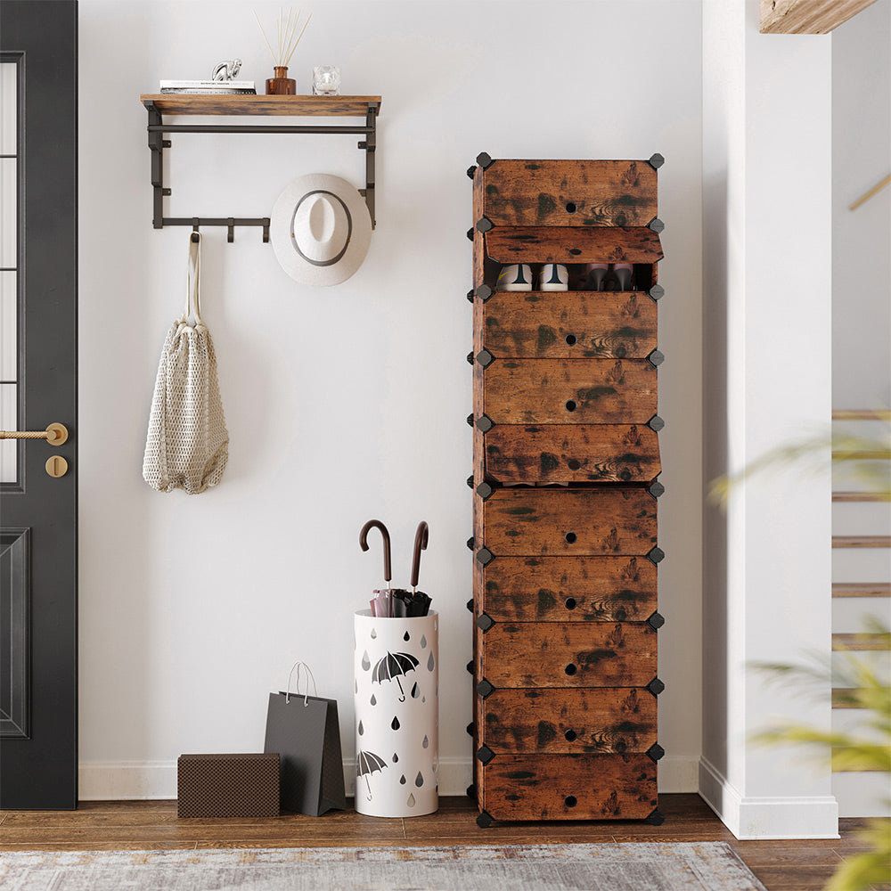 Schoenenkast van Kunststof – 10 Vakken met Klepdeurtjes – Modulair Insteeksysteem – 173 cm