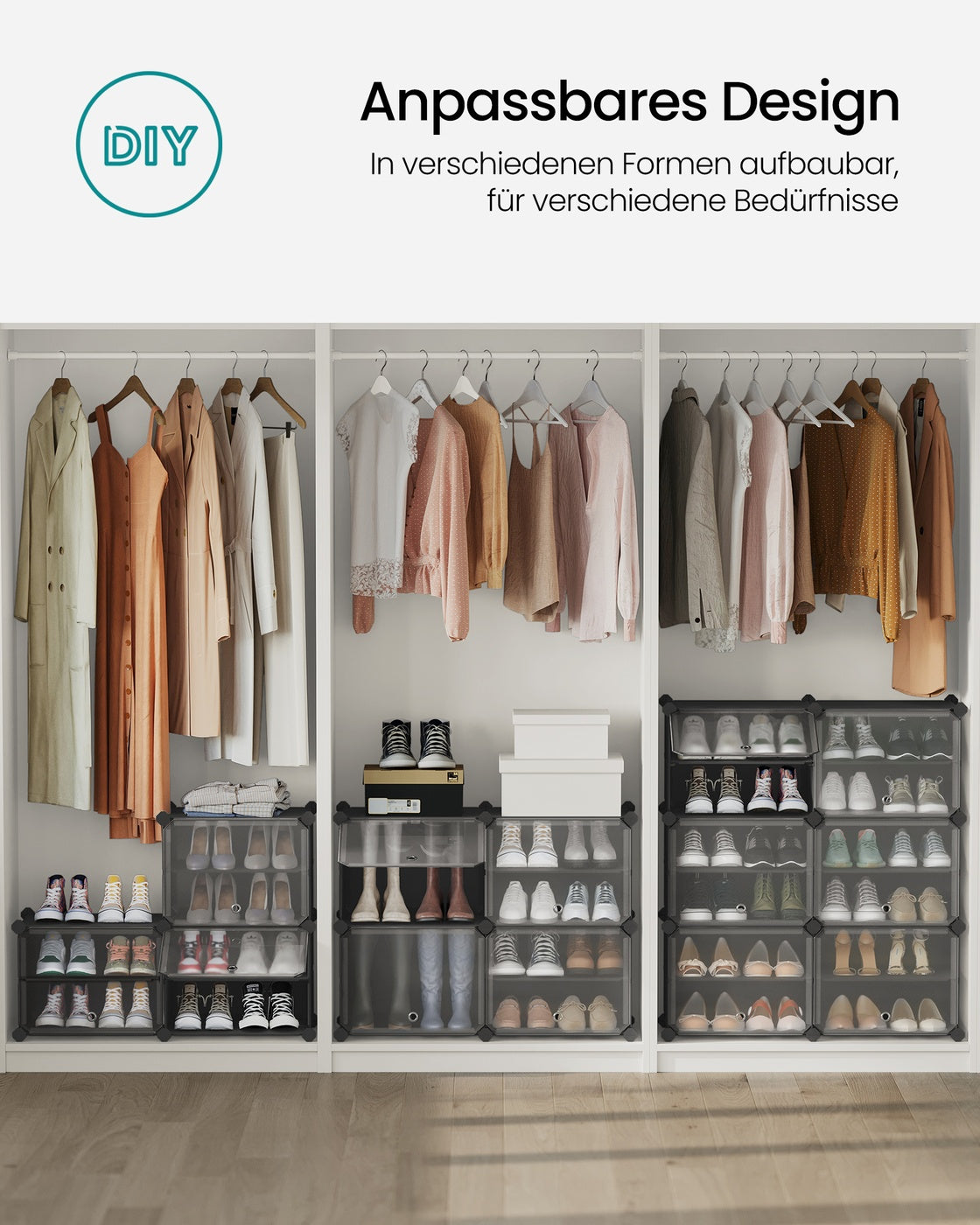 Schoenenkast van Kunststof – 8 Vakken met Doorzichtige Klepdeurtjes – Modulair – Tot 32 Paar