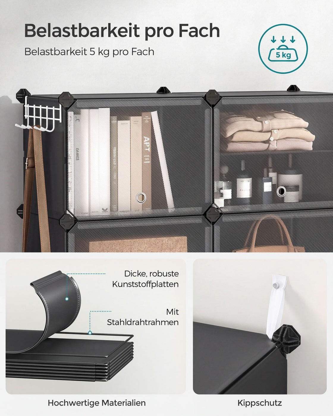 Schoenenkast van Kunststof – 8 Vakken met Doorzichtige Klepdeurtjes – Modulair – Tot 32 Paar