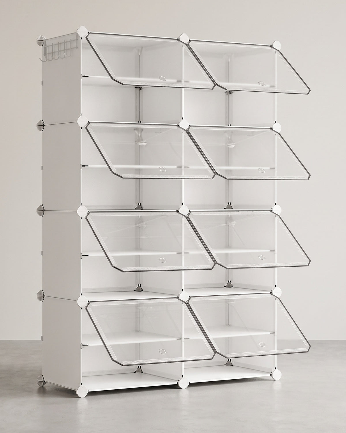 Schoenenkast van Kunststof – 8 Vakken met Doorzichtige Klepdeurtjes – Modulair – Tot 32 Paar