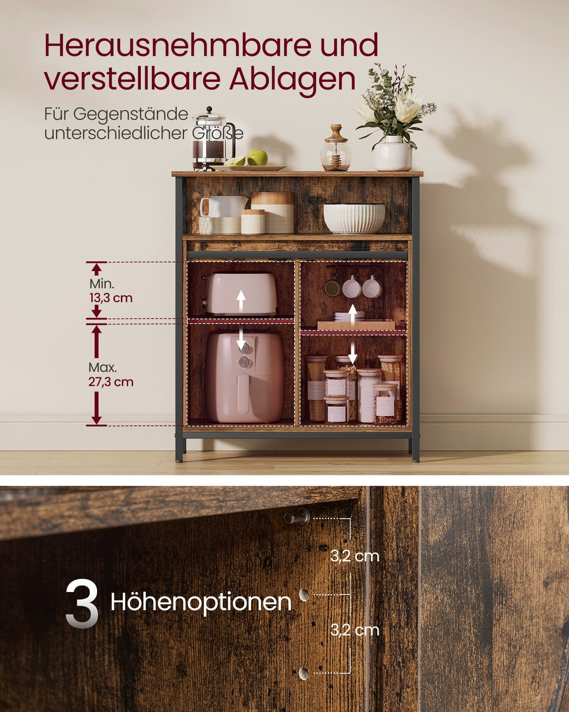 Keukenkast met Schuifdeur – Landelijke Stijl – Open Vak en Binnenplank – 70 x 30 x 80 cm
