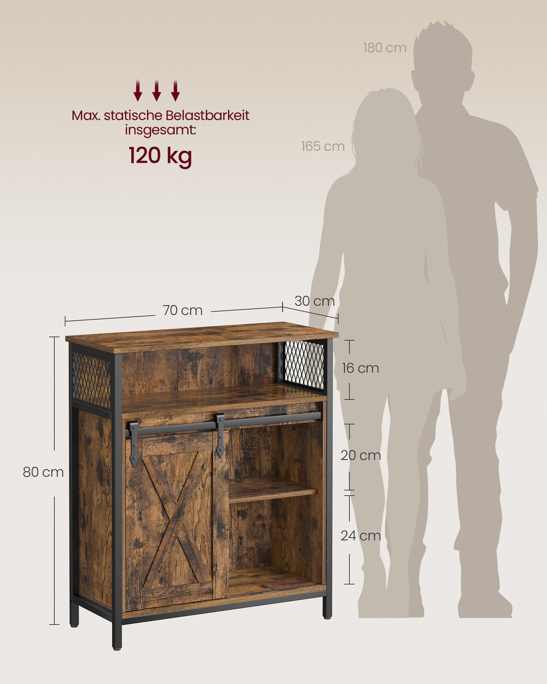 Keukenkast met Schuifdeur – Landelijke Stijl – Open Vak en Binnenplank – 70 x 30 x 80 cm