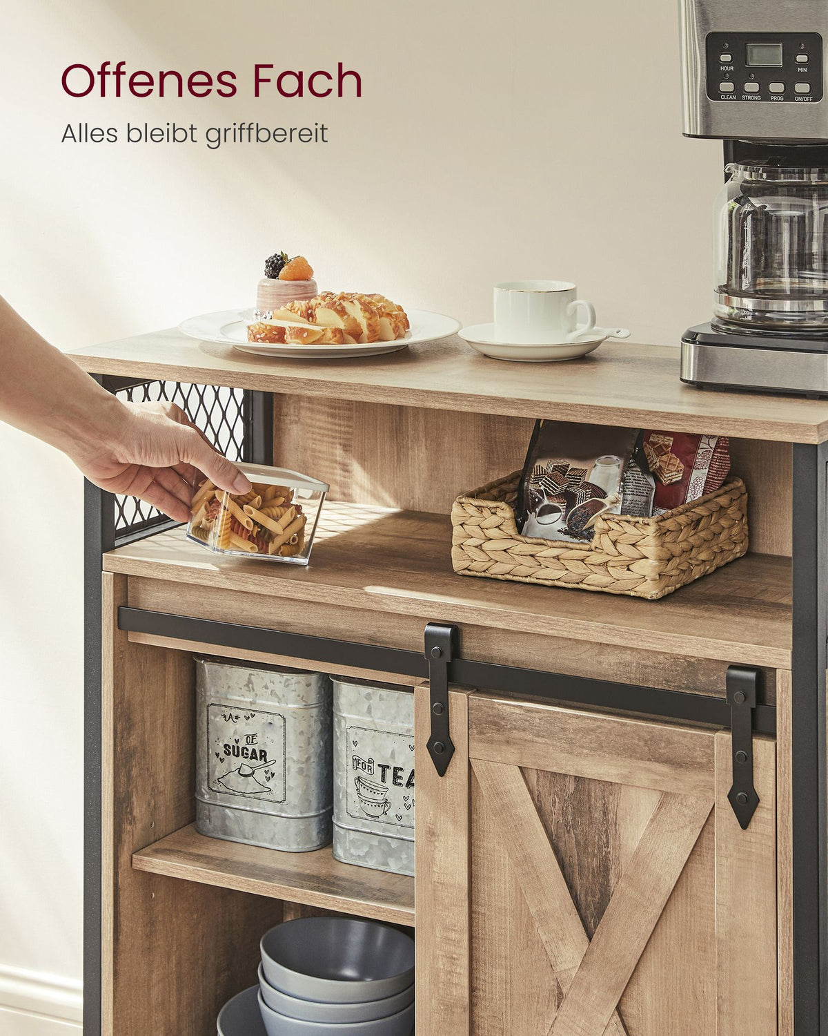 Keukenkast met Schuifdeur – Landelijke Stijl – Open Vak en Binnenplank – 70 x 30 x 80 cm
