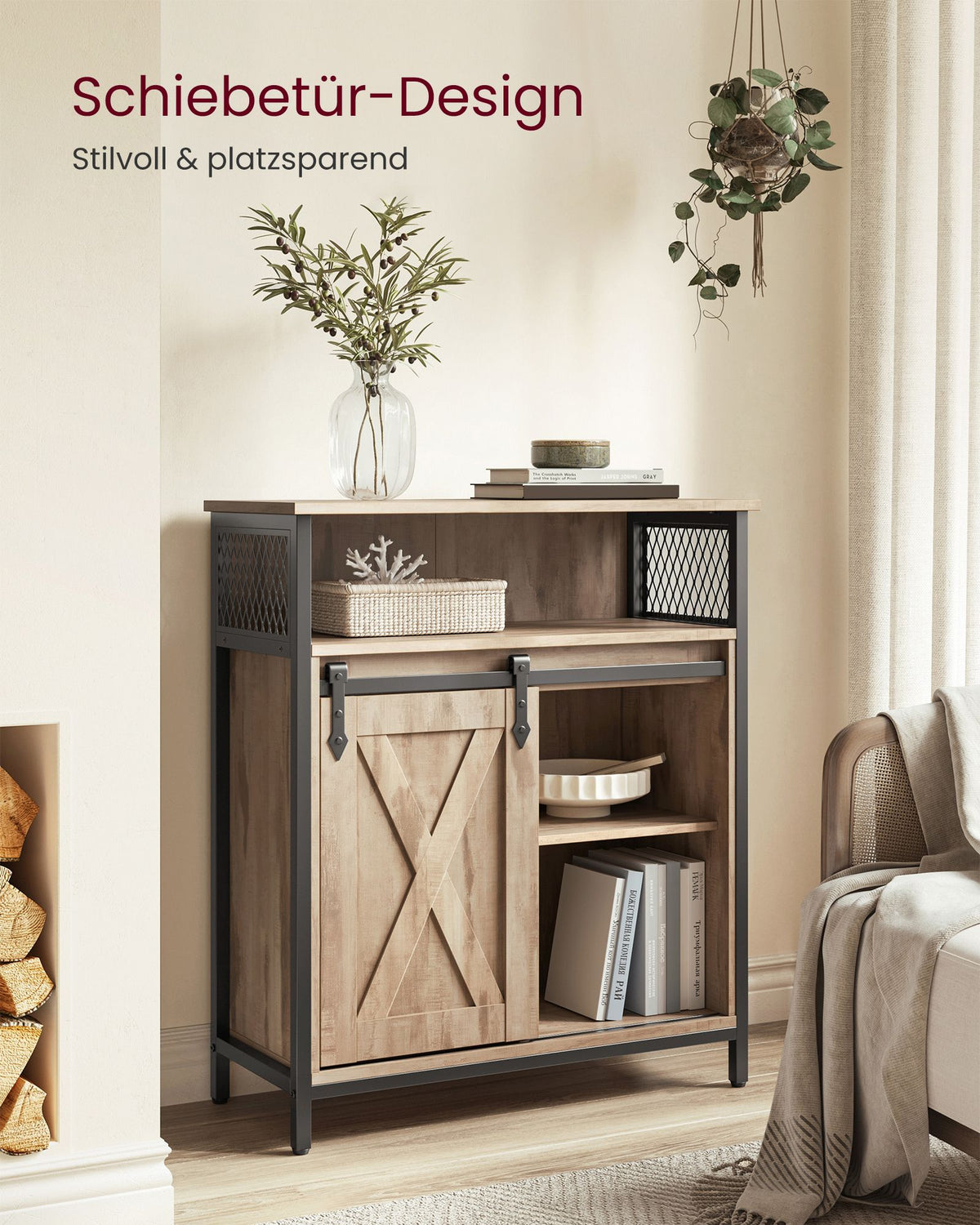 Keukenkast met Schuifdeur – Landelijke Stijl – Open Vak en Binnenplank – 70 x 30 x 80 cm