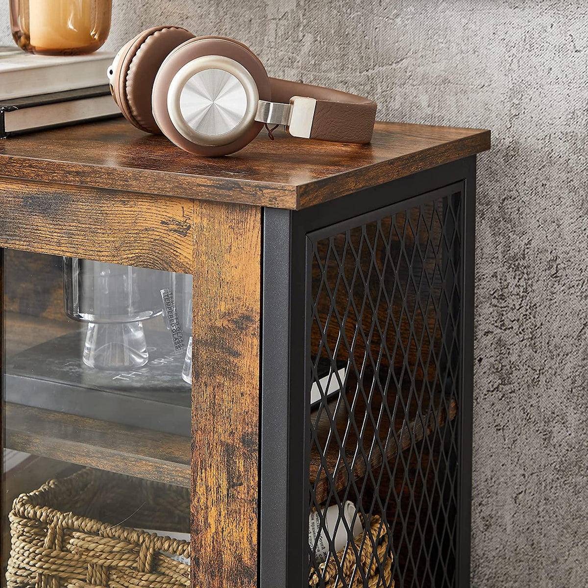 Opbergkast met Glazen Deuren – Stalen Frame – Verstelbare Plank – Industrieel – 60 x 30 x 108 cm