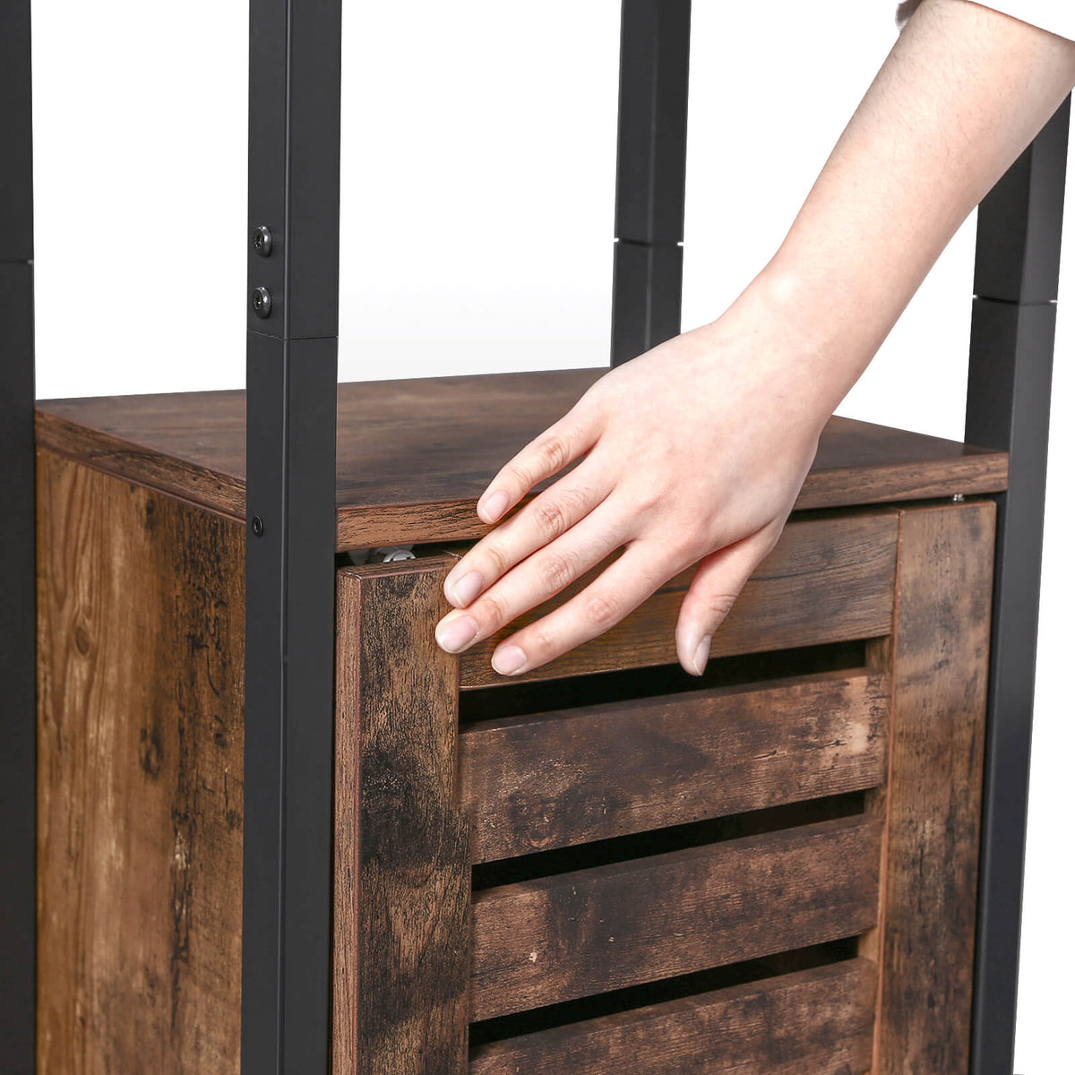Hoge Kast met Lamellendeur – Smalle Opbergkast met Open Planken – Industrieel – 37 x 30 x 167 cm