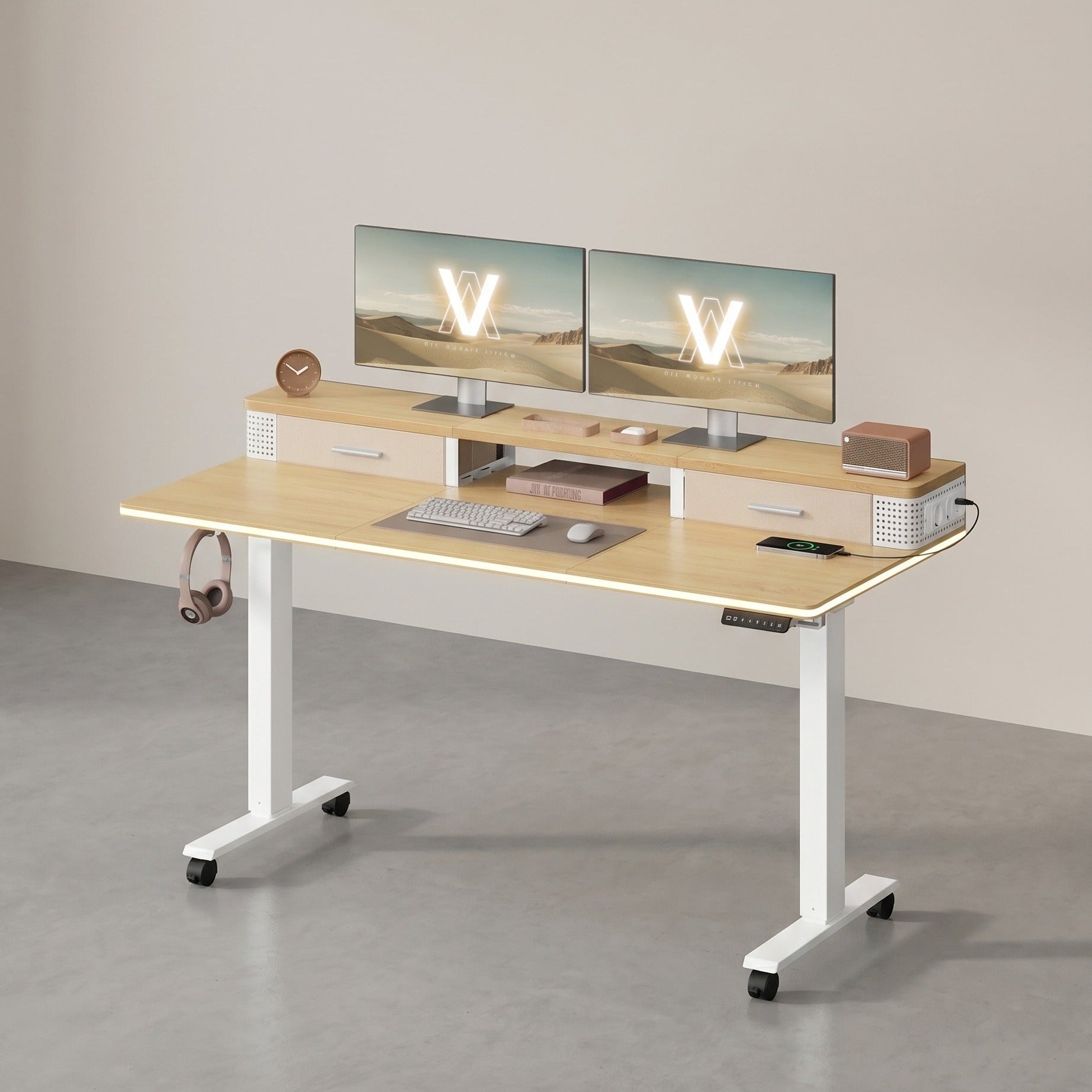 Zit Sta Bureau Elektrisch met LED – Gamebureau – Stopcontact & USB