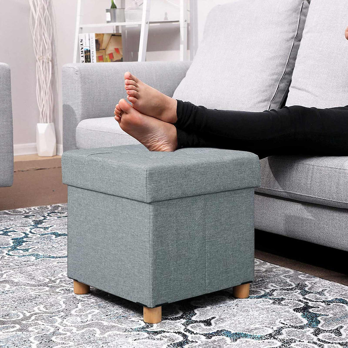 Opbergpoef met Houten Pootjes – Opvouwbaar – 37 L Opbergruimte – Tot 300 kg – 38 x 38 x 40 cm