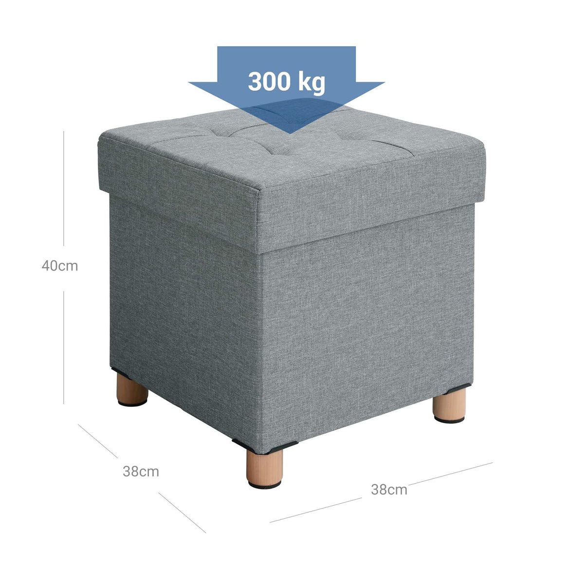 Opbergpoef met Houten Pootjes – Opvouwbaar – 37 L Opbergruimte – Tot 300 kg – 38 x 38 x 40 cm
