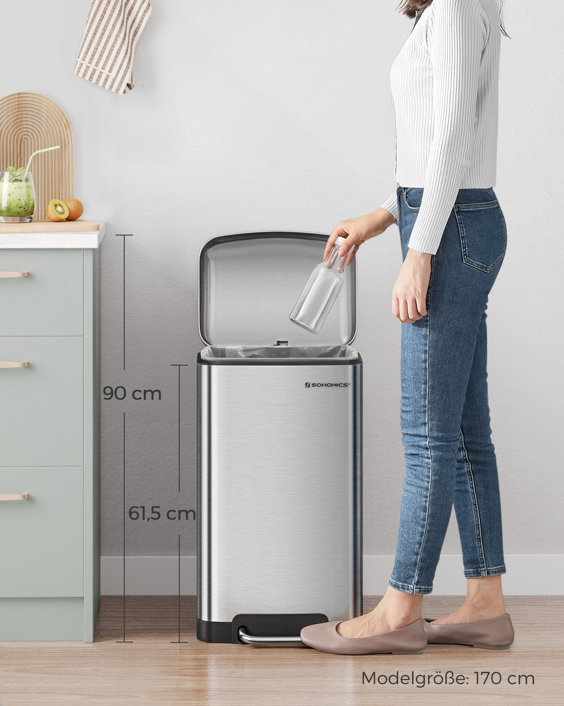 Pedaalemmer 30 Liter – Prullenbak met Softclose-deksel – Uitneembare Binnenemmer – 34 x 25 x 61,5 cm