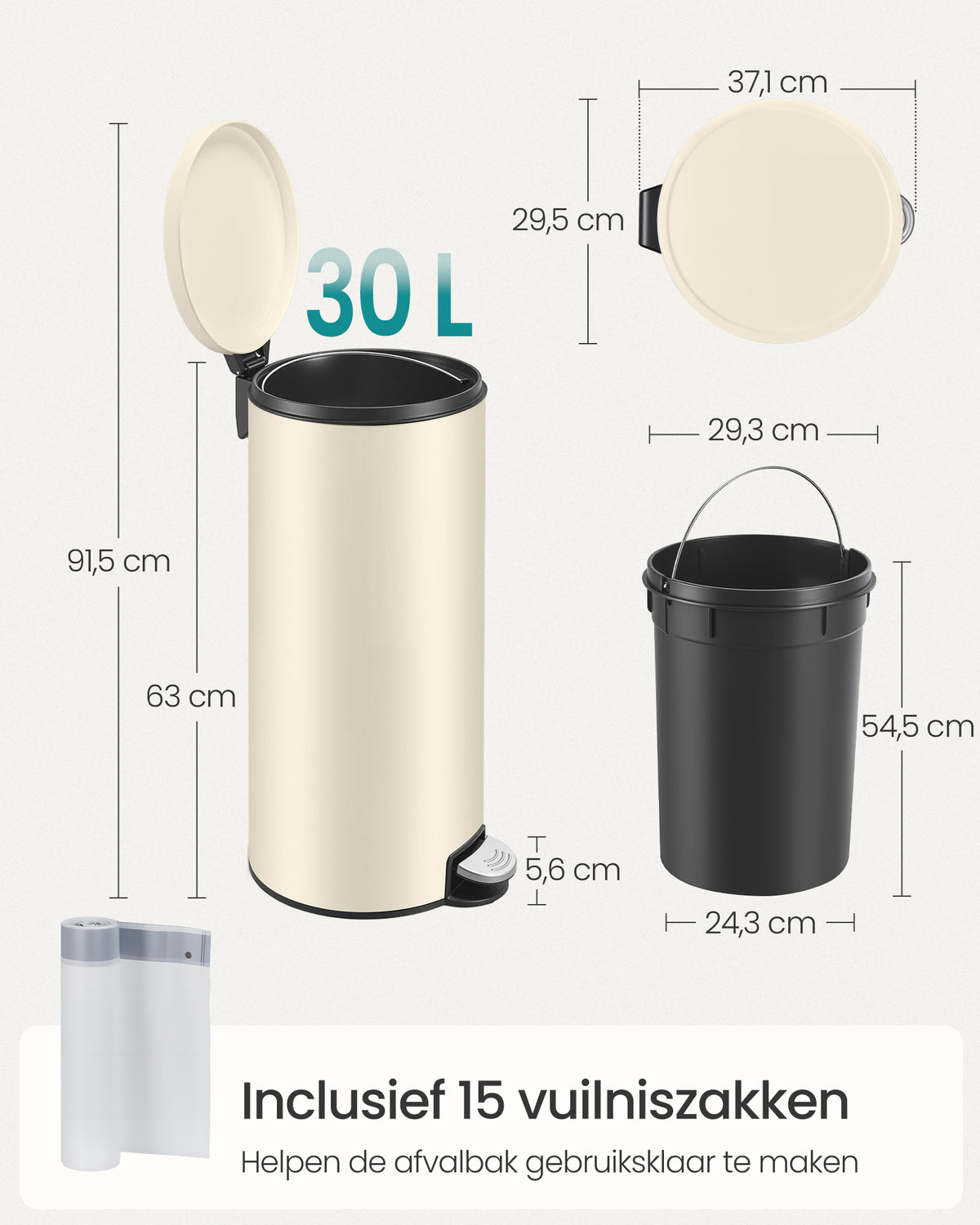 Pedaalemmer 30 Liter - Met Uitneembare Binnenemmer - Geruisloze Sluiting