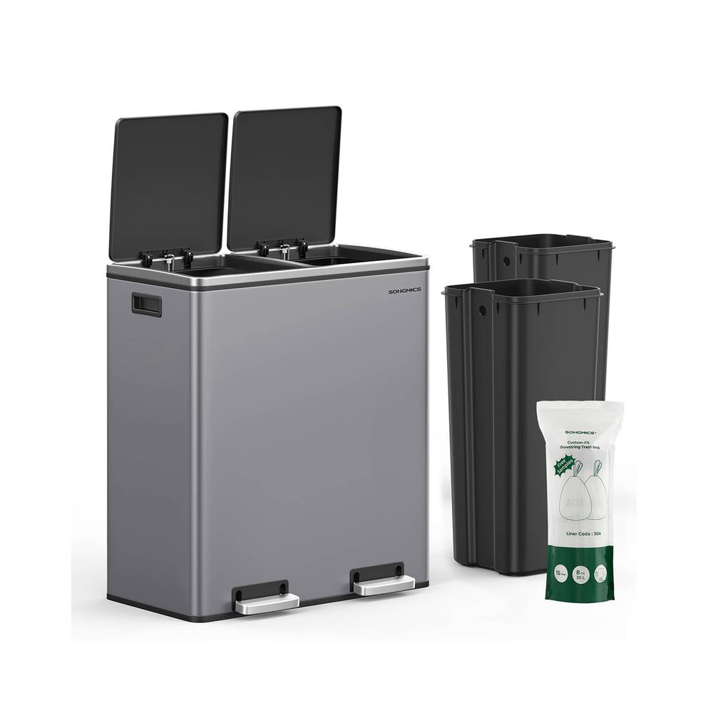 Prullenbak met 2 Vakken - 60 Liter Afvalbak Gescheiden - Pedaalemmer - Afvalscheiding