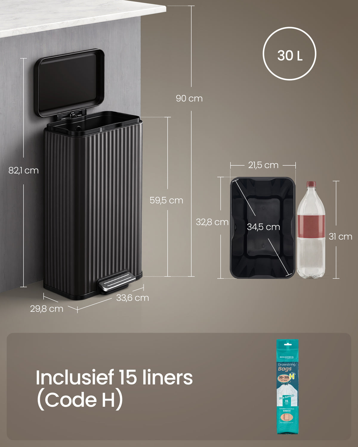 Vuilnisemmer Keuken – 50 Liter – Pedaalemmer Met Softclose Deksel – Stalen Binnenemmer – Inclusief 15 Vuilniszakken