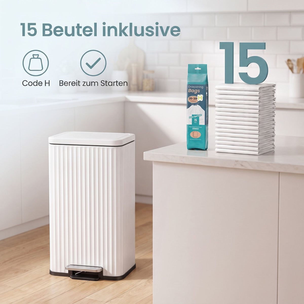 Vuilnisemmer Keuken – 50 Liter – Pedaalemmer Met Softclose Deksel – Stalen Binnenemmer – Inclusief 15 Vuilniszakken