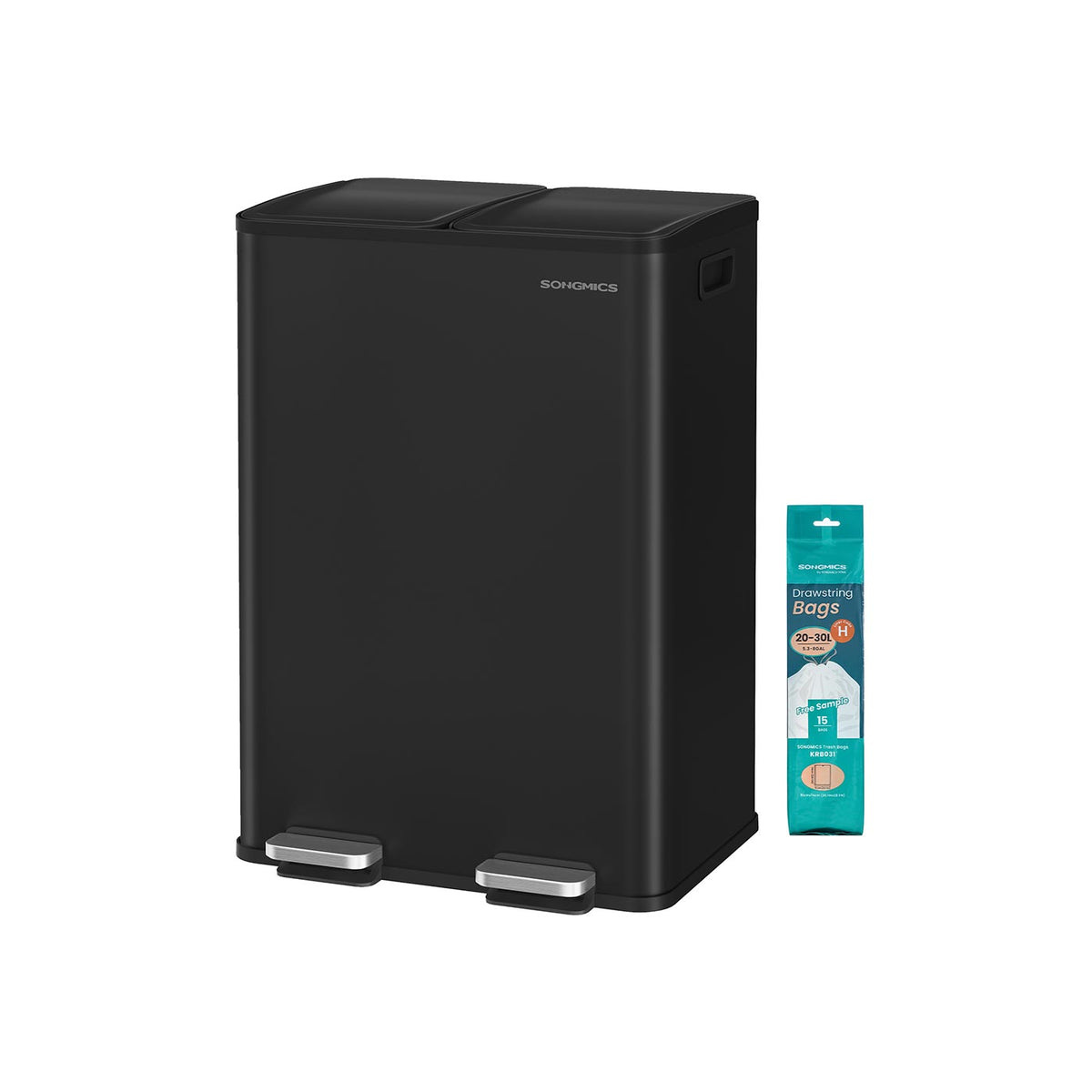 Songmics Prullenbak Met 2 Compartimenten - 2 x 30 L - Met Zwart